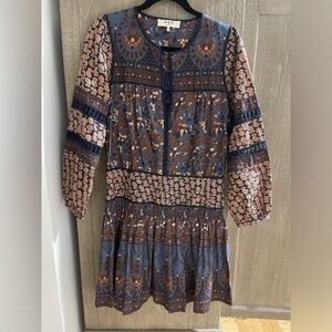 Sea New York Navy Printed Tunic Dress w Crochet Detail